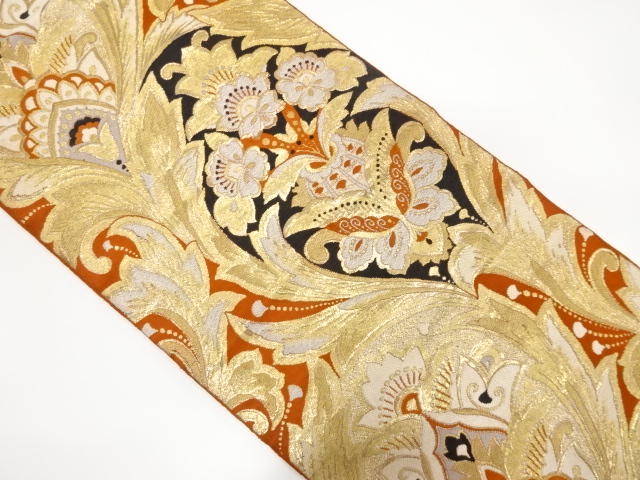 JAPANESE KIMONO / ANTIQUE FUKURO OBI / WOVEN FLORAL SARASA